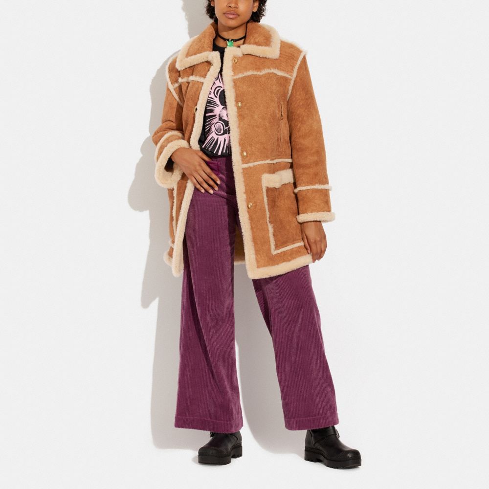COACH®,SHEARLING PANELED COAT,Chestnut,Scale View