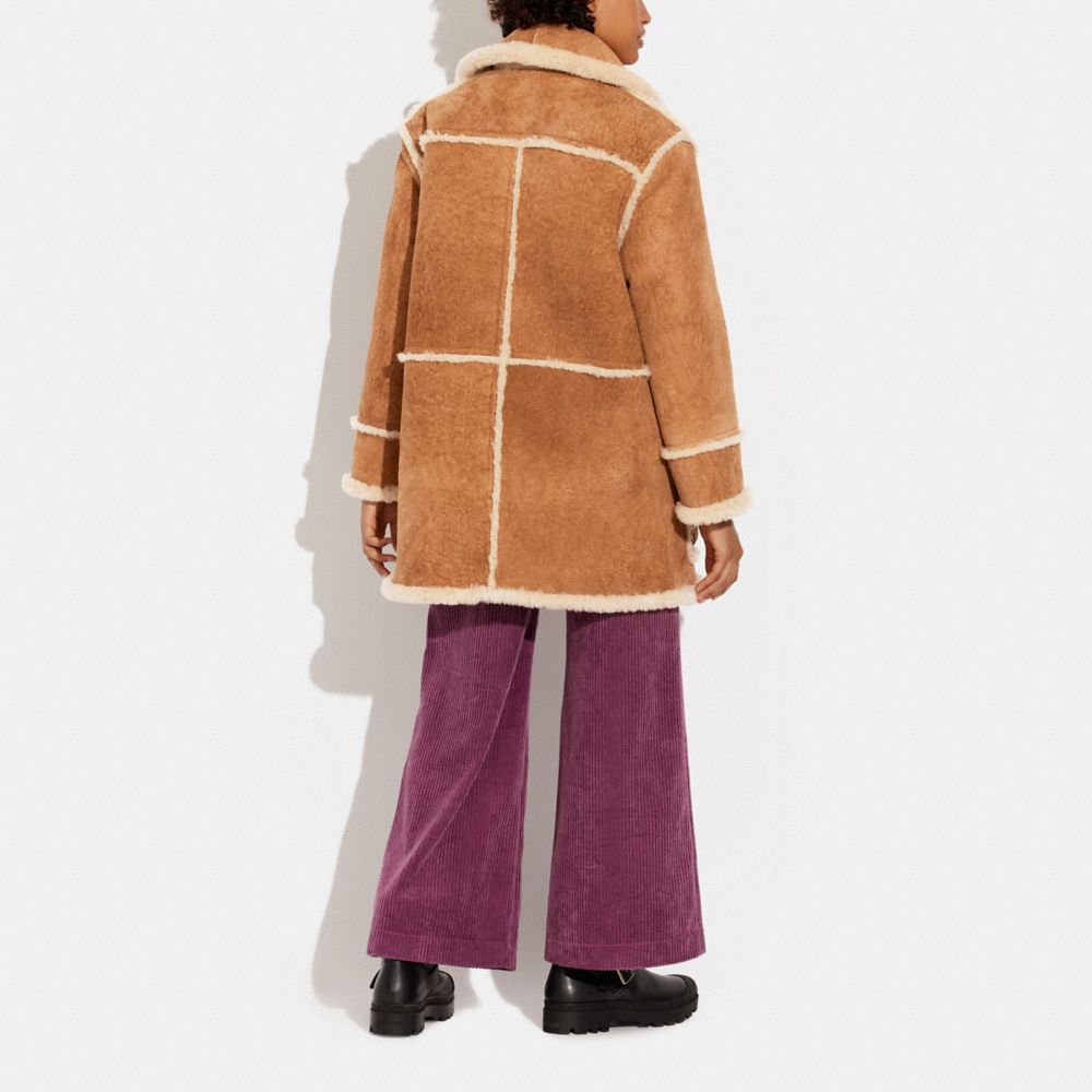 COACH®,SHEARLING PANELED COAT,Chestnut,Scale View