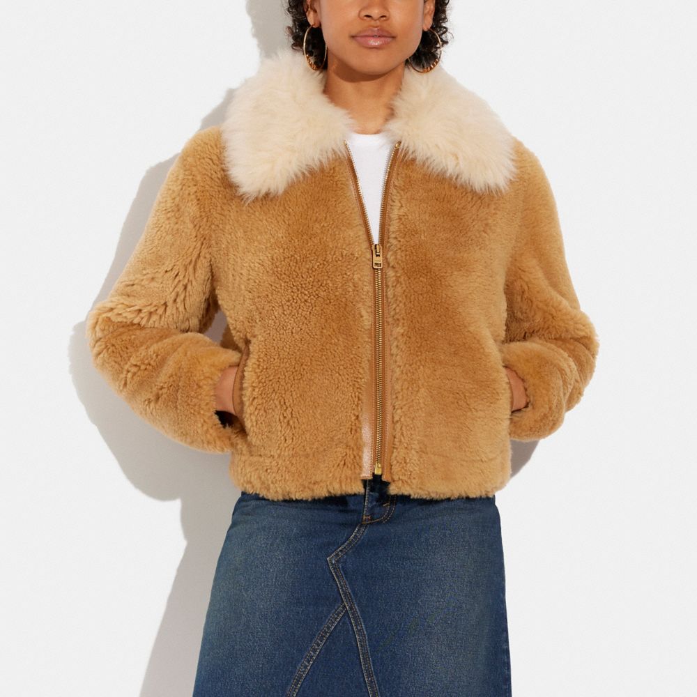 COACH®,SHEARLING BLOUSON,Camel Cream,Scale View