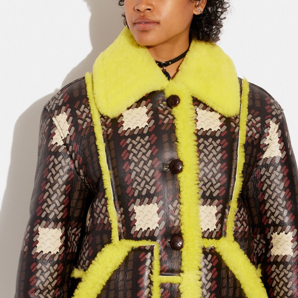 Plaid on sale shearling jacket