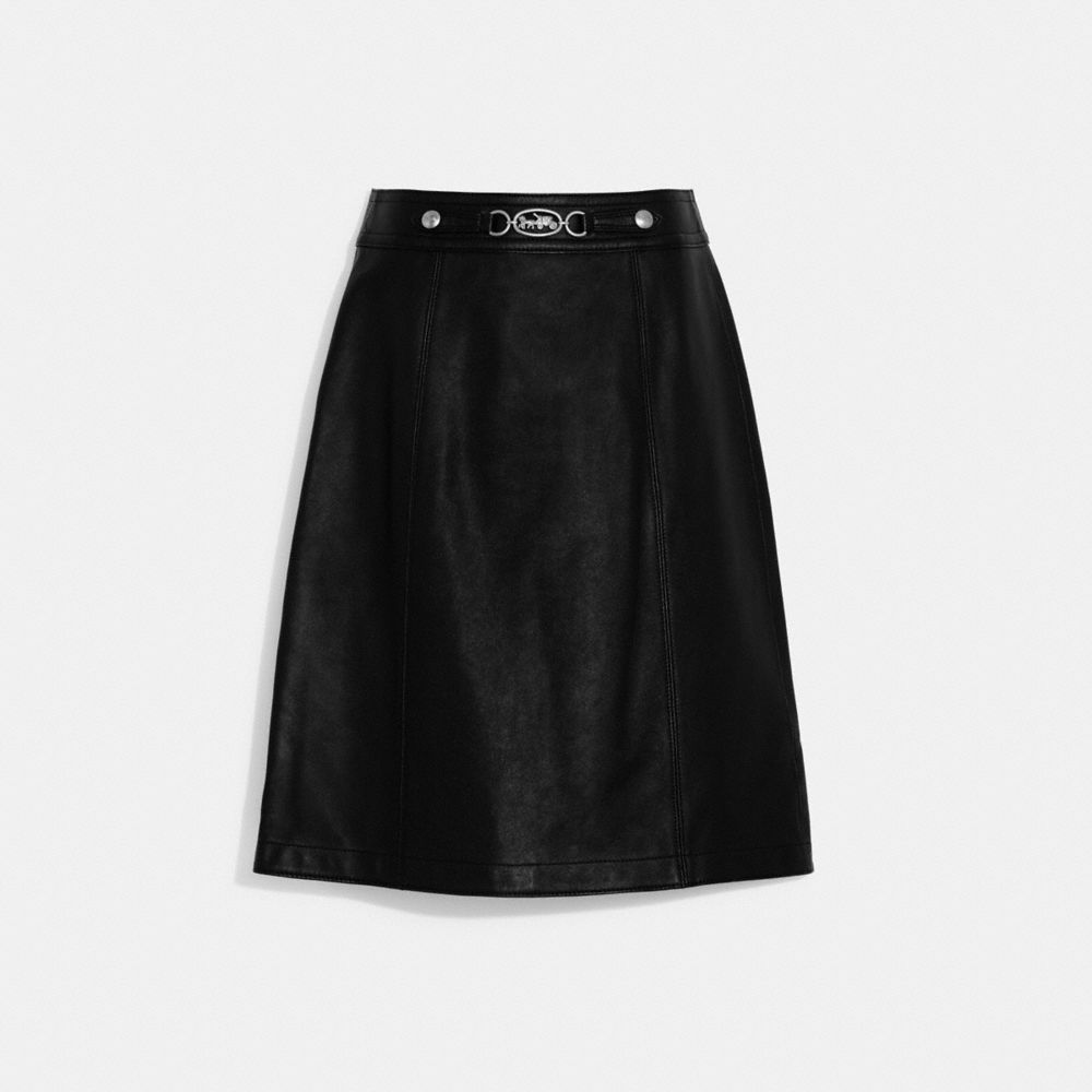 COACH®,LEATHER SKIRT,Black,Front View