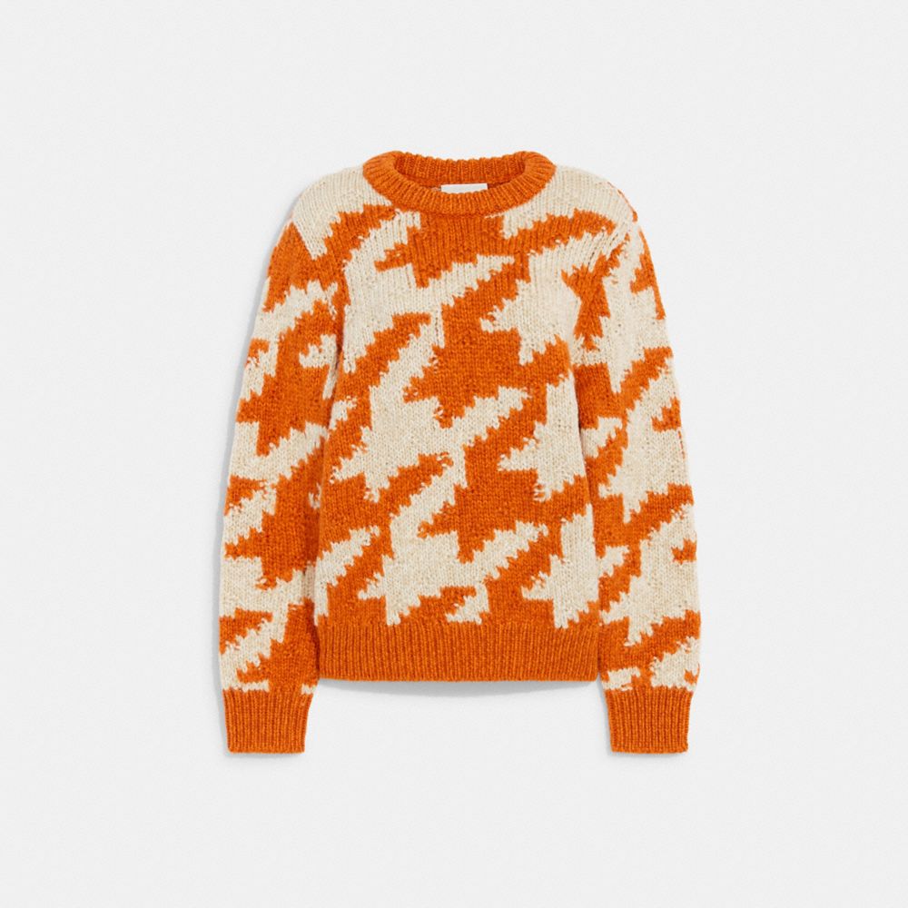 COACH®,HOUNDSTOOTH SWEATER,wool,Orange/Cream,Front View
