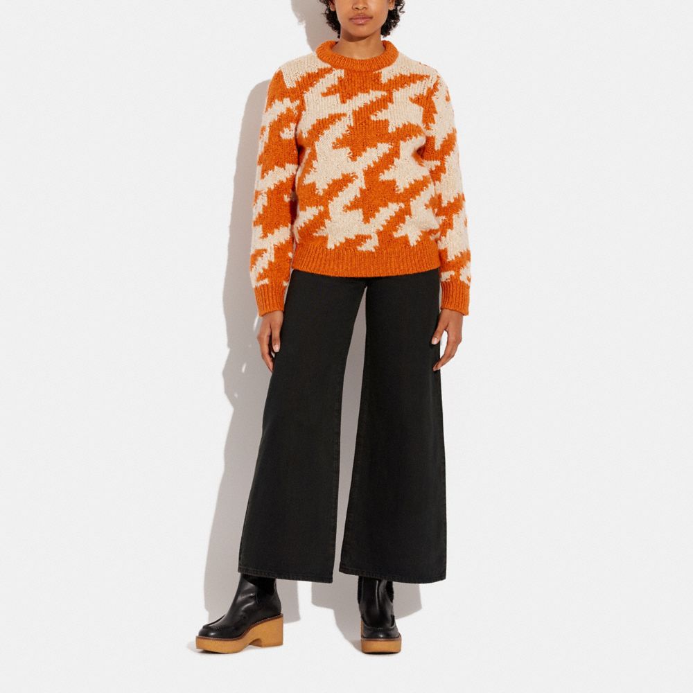 COACH®,HOUNDSTOOTH SWEATER,wool,Orange/Cream,Scale View