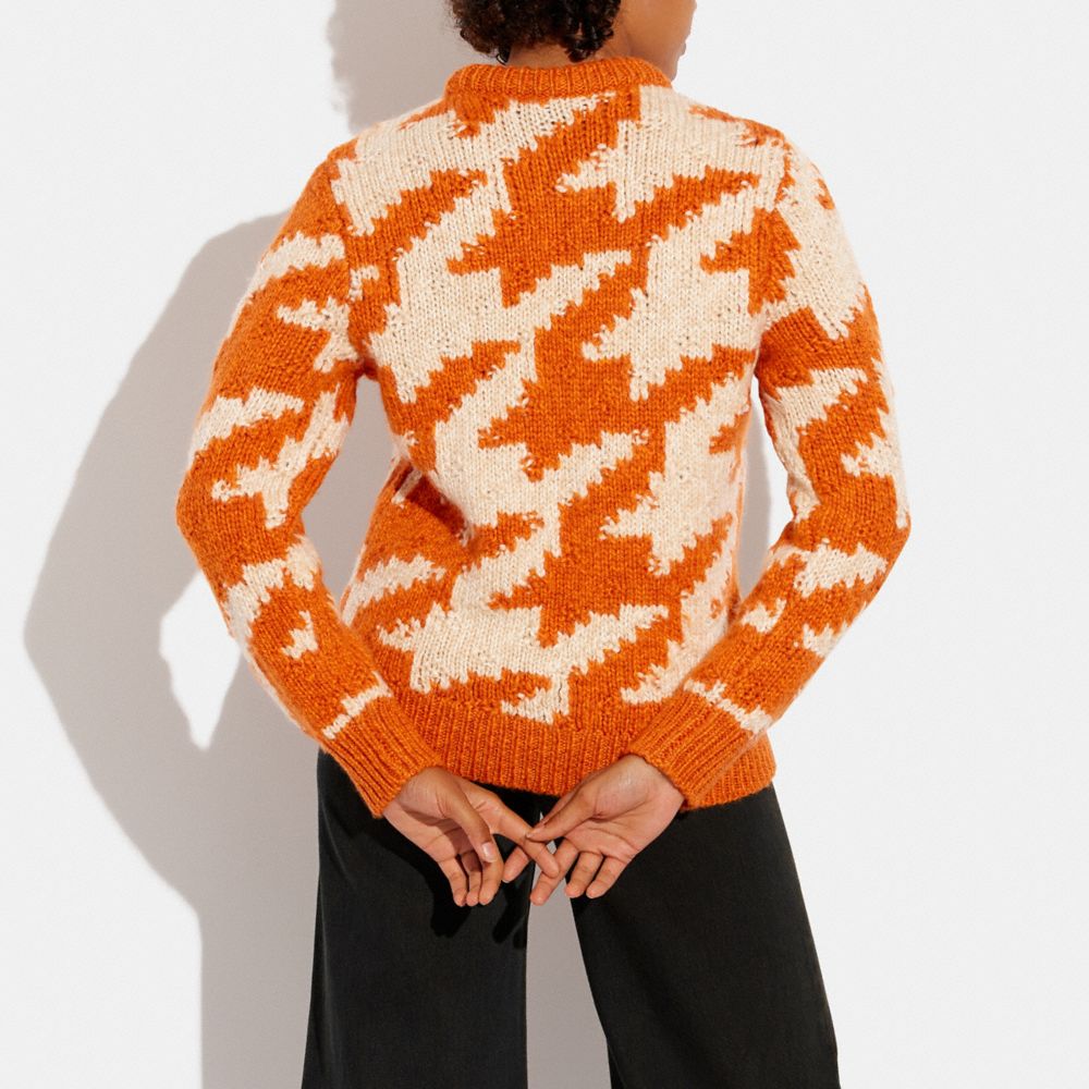 COACH®,HOUNDSTOOTH SWEATER,wool,Orange/Cream,Scale View