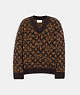 COACH®,SIGNATURE V-NECK SWEATER,wool,Brown,Front View