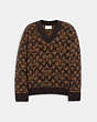 COACH®,SIGNATURE V-NECK SWEATER,wool,Brown,Front View