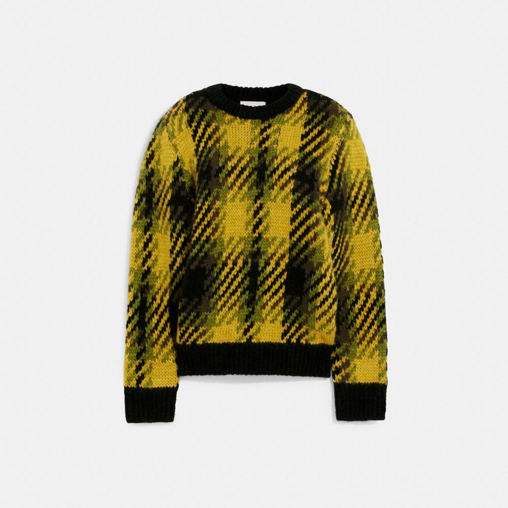 COACH®,PLAID SWEATER,wool,Green,Front View