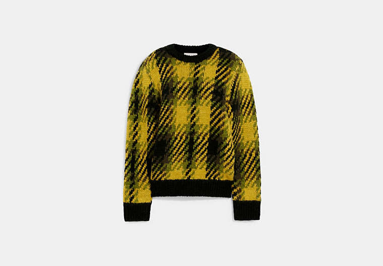 COACH®,PLAID SWEATER,wool,Green,Front View