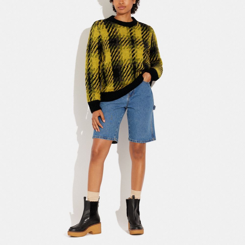 COACH®,PLAID SWEATER,wool,Green,Scale View