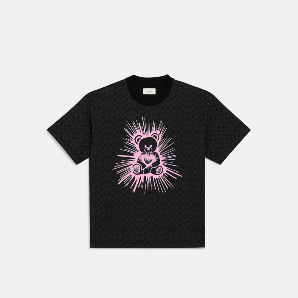 COACH®,RAVE BEAR T-SHIRT IN ORGANIC COTTON,Black,Front View