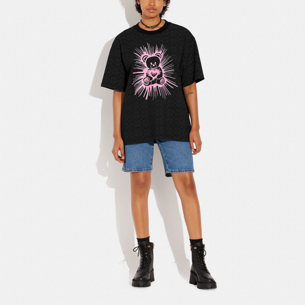 COACH®,RAVE BEAR T-SHIRT IN ORGANIC COTTON,Black,Scale View