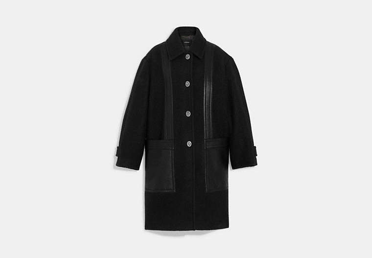 COACH®,WOOL COAT,Polyester/Wool,Black,Front View