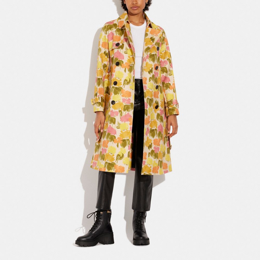 COACH®: Floral Drill Trench Coat