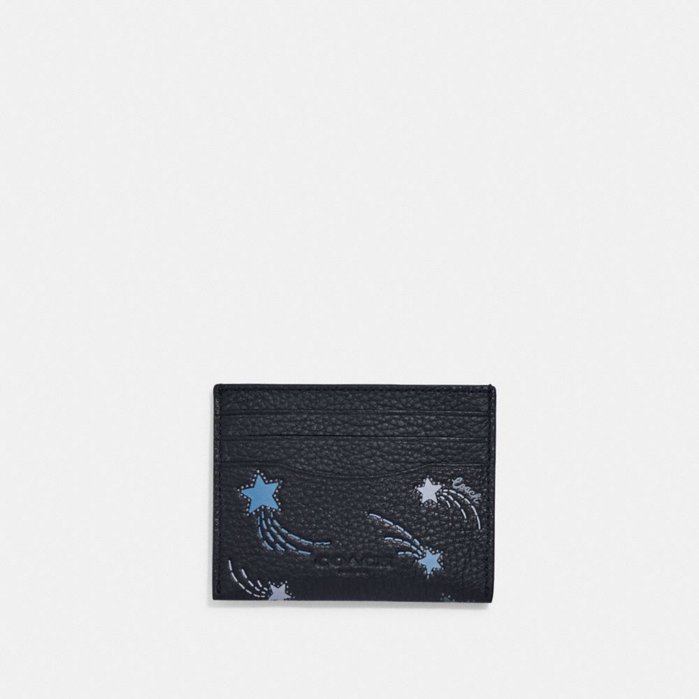 COACH®,SLIM ID CARD CASE WITH SHOOTING STAR PRINT,Novelty Print,Black Antique Nickel/Black/Midnight,Front View