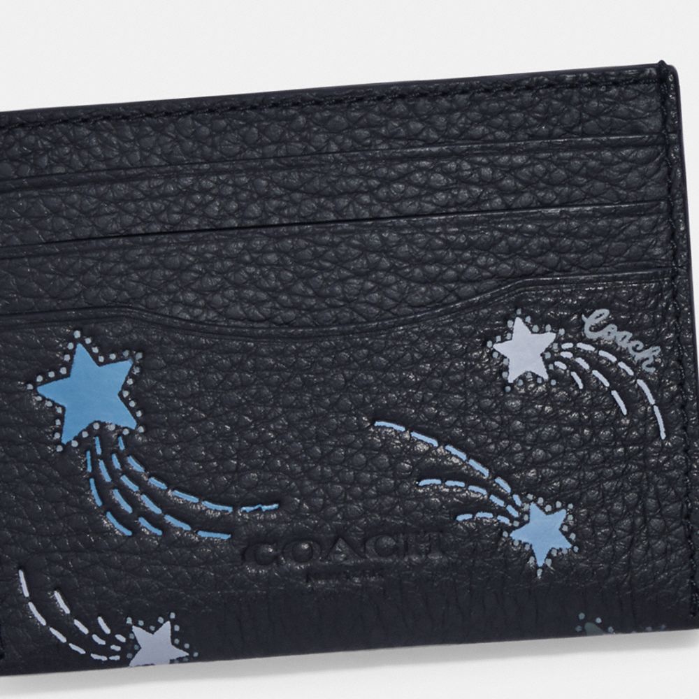 COACH®,SLIM ID CARD CASE WITH SHOOTING STAR PRINT,Novelty Print,Black Antique Nickel/Black/Midnight,Detail View