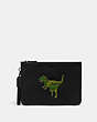 COACH®,CHARTER POUCH WITH REXY,Polished Pebble Leather,Mini,Black,Front View