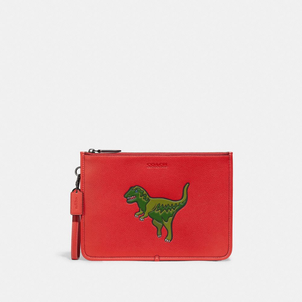 COACH®,CHARTER POUCH WITH REXY,Polished Pebble Leather,Mini,Sport Red,Front View