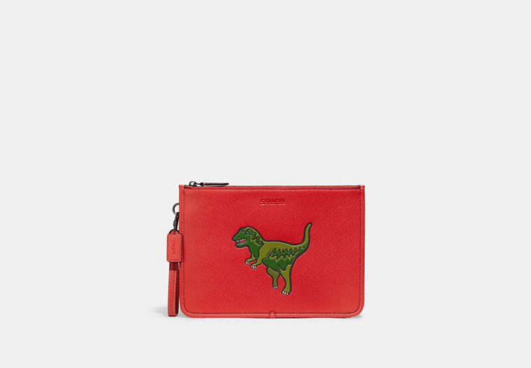 COACH®,CHARTER POUCH WITH REXY,Polished Pebble Leather,Sport Red,Front View