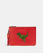 COACH®,CHARTER POUCH WITH REXY,Polished Pebble Leather,Sport Red,Front View