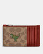 COACH®,ZIP CARD CASE IN SIGNATURE CANVAS WITH REXY PRINT,Signature Coated Canvas,Tan/Rust,Back View