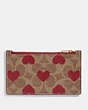 COACH®,ZIP CARD CASE IN SIGNATURE CANVAS WITH HEART PRINT,Signature Coated Canvas,Tan Multi,Front View