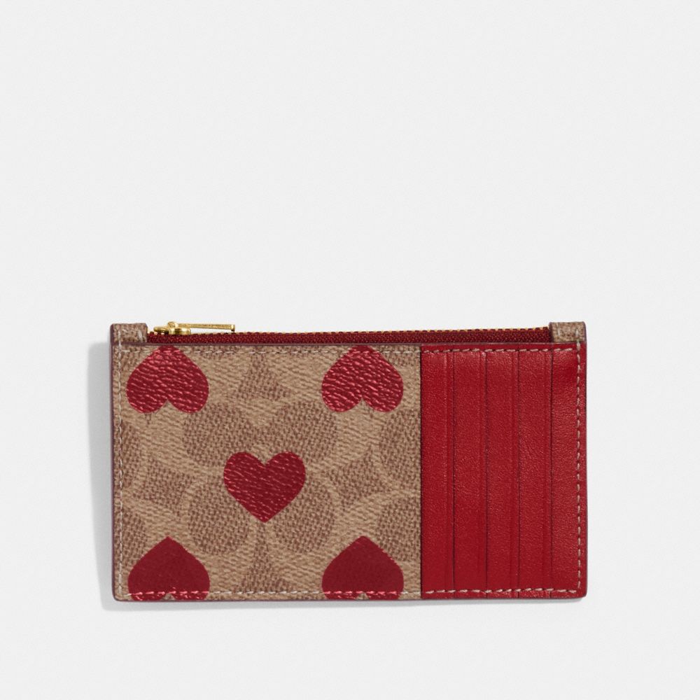 Zip Card Case In Signature Canvas With Heart Print