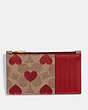 COACH®,ZIP CARD CASE IN SIGNATURE CANVAS WITH HEART PRINT,Signature Coated Canvas,Tan Multi,Back View