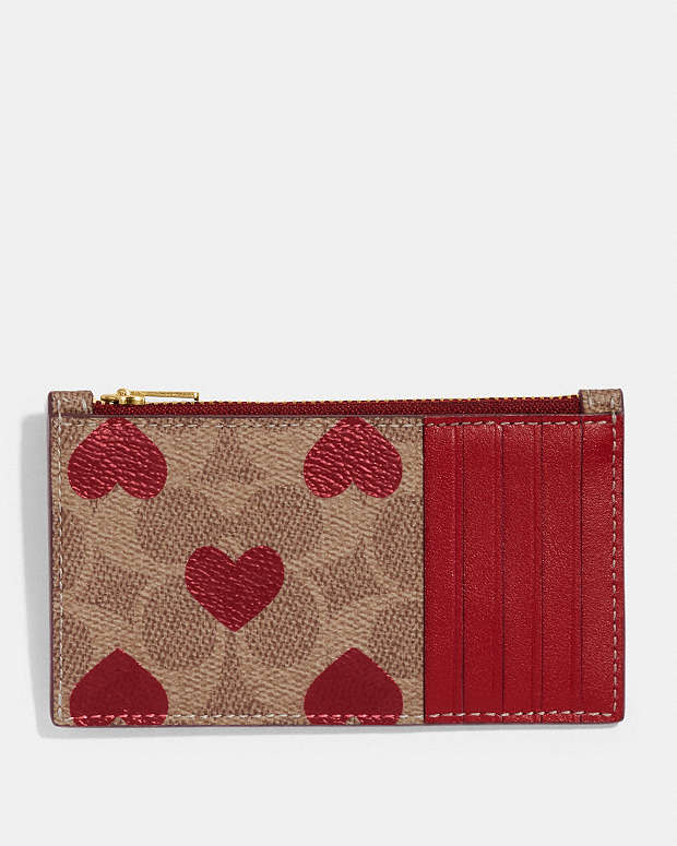 COACH® | Zip Card Case In Signature Canvas With Heart Print