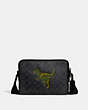 COACH®,CHARTER CROSSBODY 24 IN SIGNATURE CANVAS WITH REXY,canvas,Medium,Charcoal,Front View