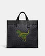COACH®,FIELD TOTE 40 IN SIGNATURE CANVAS WITH REXY,canvas,X-Large,Rexy,Charcoal,Front View