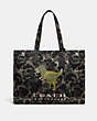 COACH®,100 PERCENT RECYCLED CANVAS TOTE 42 WITH CAMO PRINT AND REXY,Recycled Canvas,X-Large,Rexy,Green Camo,Front View
