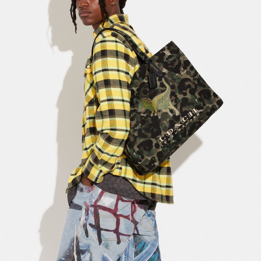 COACH®,100 Percent Recycled Canvas Tote 42 With Camo Print And Rexy,,Detail View
