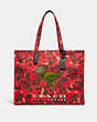 COACH®,100 PERCENT RECYCLED CANVAS TOTE 42 WITH CAMO PRINT AND REXY,Recycled Canvas,X-Large,Rexy,Red Camo,Front View