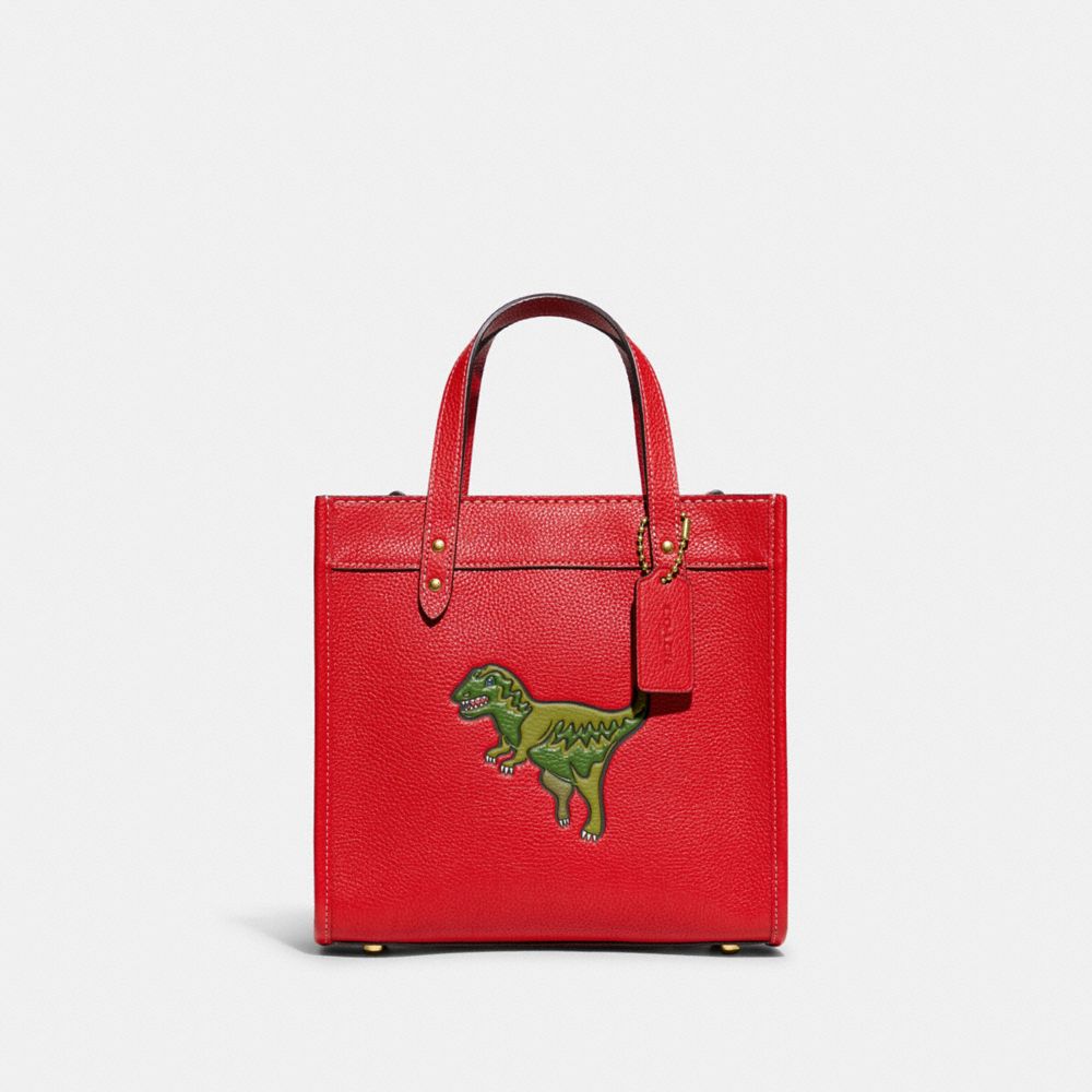 COACH®,FIELD TOTE 22 WITH REXY,Medium,Rexy,Brass/Sport Red,Front View image number 0