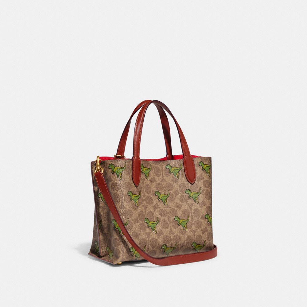 COACH®,WILLOW TOTE BAG 24 IN SIGNATURE CANVAS WITH REXY PRINT,Medium,Brass/Khaki/Rust,Angle View