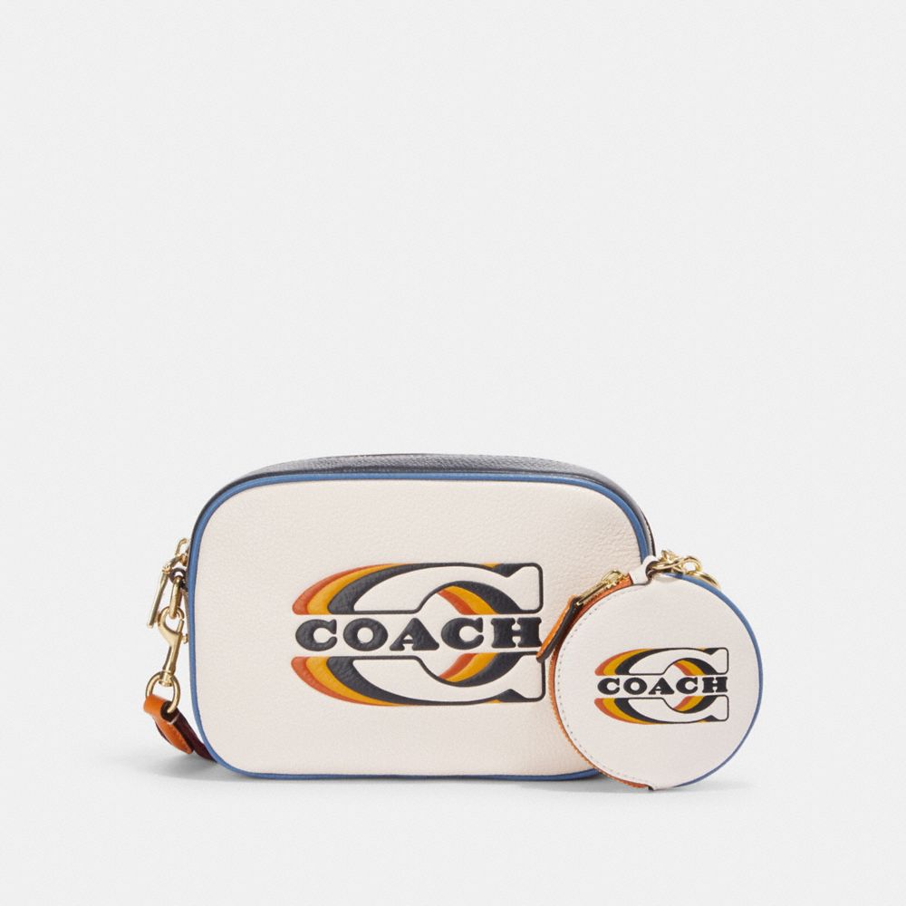 COACH®,CIRCULAR COIN POUCH WITH COACH STAMP,Mini,Gold/Chalk Multi,Angle View