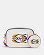 COACH®,CIRCULAR COIN POUCH WITH COACH STAMP,Mini,Gold/Chalk Multi,Angle View