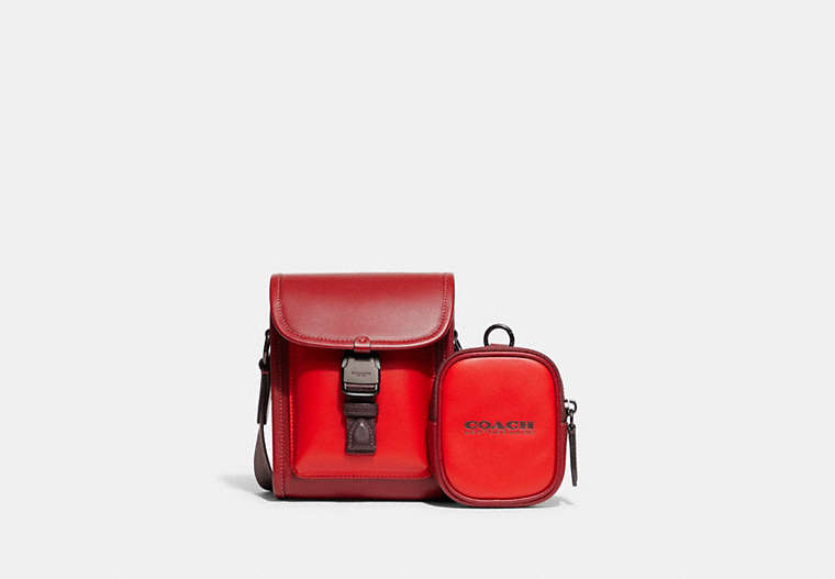 COACH®,CHARTER NORTH/SOUTH CROSSBODY WITH HYBRID POUCH IN COLORBLOCK,Refined Calf Leather,Mini,Sport Red/Cherry,Front View