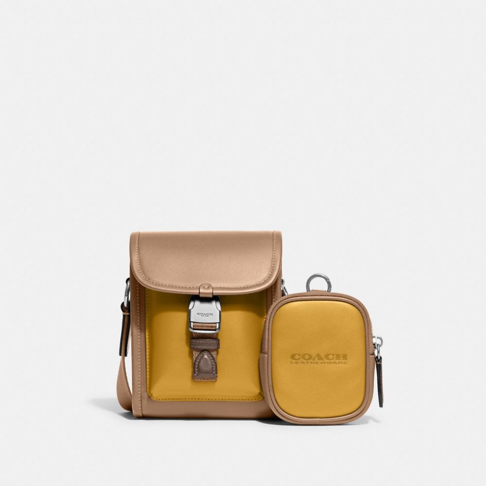 COACH®,CHARTER NORTH/SOUTH CROSSBODY WITH HYBRID POUCH IN COLORBLOCK,Mini,Taupe/Yellow Gold,Front View image number 0