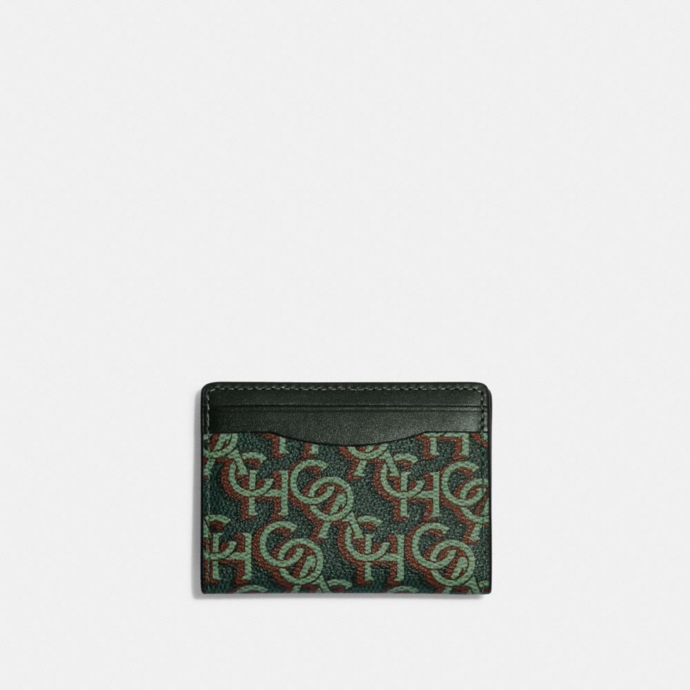 COACH®,MAGNETIC CARD CASE WITH COACH MONOGRAM PRINT,Gunmetal/Amazon Green,Front View