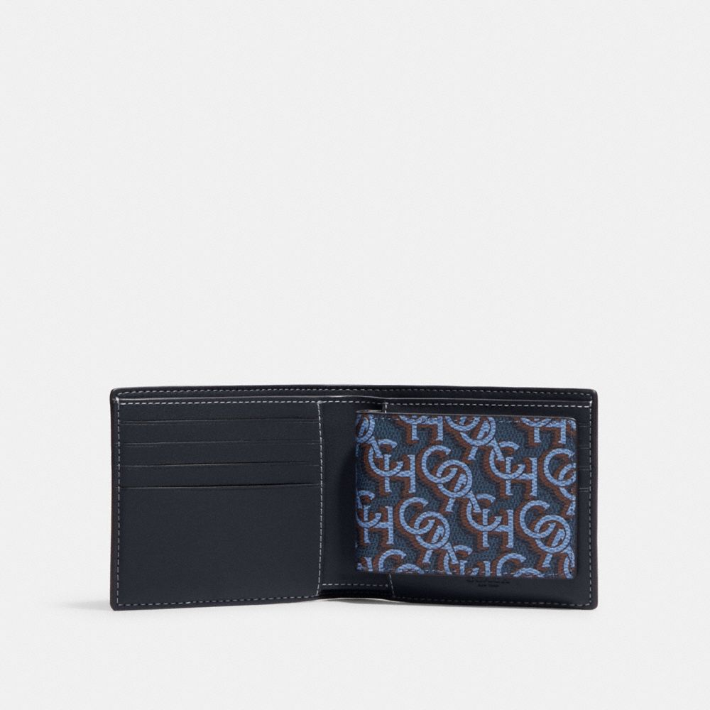 COACH®,3 In 1 Wallet With Coach Monogram Print,Canvas,Bi Fold,Logo,Casual,,Inside View,Top View