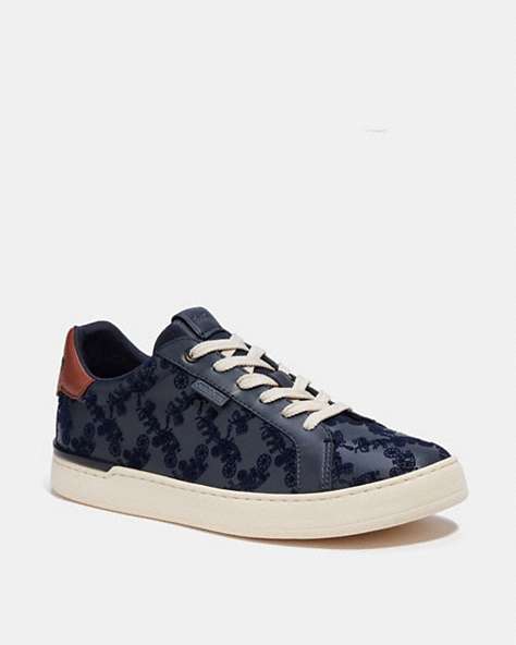 COACH®,LOWLINE LOW TOP SNEAKER,Leather,Midnight Navy,Front View