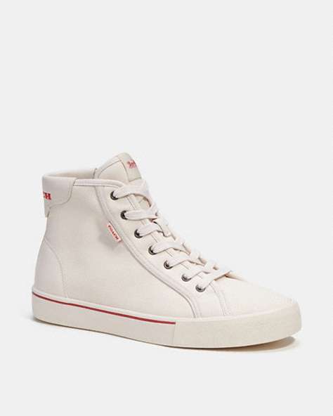 COACH®,SKATE HIGH TOP SNEAKER,Canvas and leather upper,Chalk Sport Red,Front View