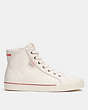 COACH®,SKATE HIGH TOP SNEAKER,Canvas and leather upper,Chalk Sport Red,Angle View