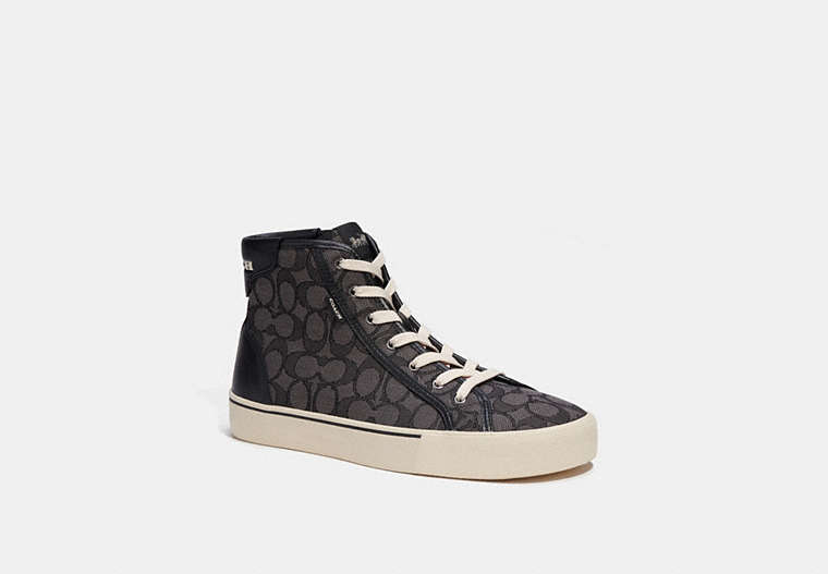 COACH®,SKATE HIGH TOP SNEAKER IN SIGNATURE JACQUARD,Signature Jacquard,Black,Front View image number 0