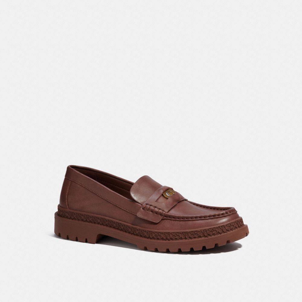 COACH®,LOAFER WITH SIGNATURE COIN,Leather,Saddle,Front View image number 0