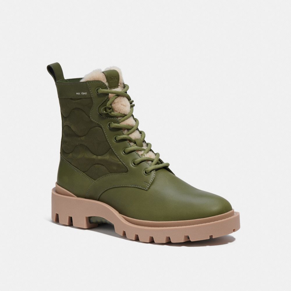 COACH®,CITYSOLE LACE UP BOOT WITH SHEARLING AND RECYCLED POLYESTER,Cactus,Front View image number 0