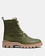 COACH®,CITYSOLE LACE UP BOOT WITH SHEARLING AND RECYCLED POLYESTER,Leather,Cactus,Angle View