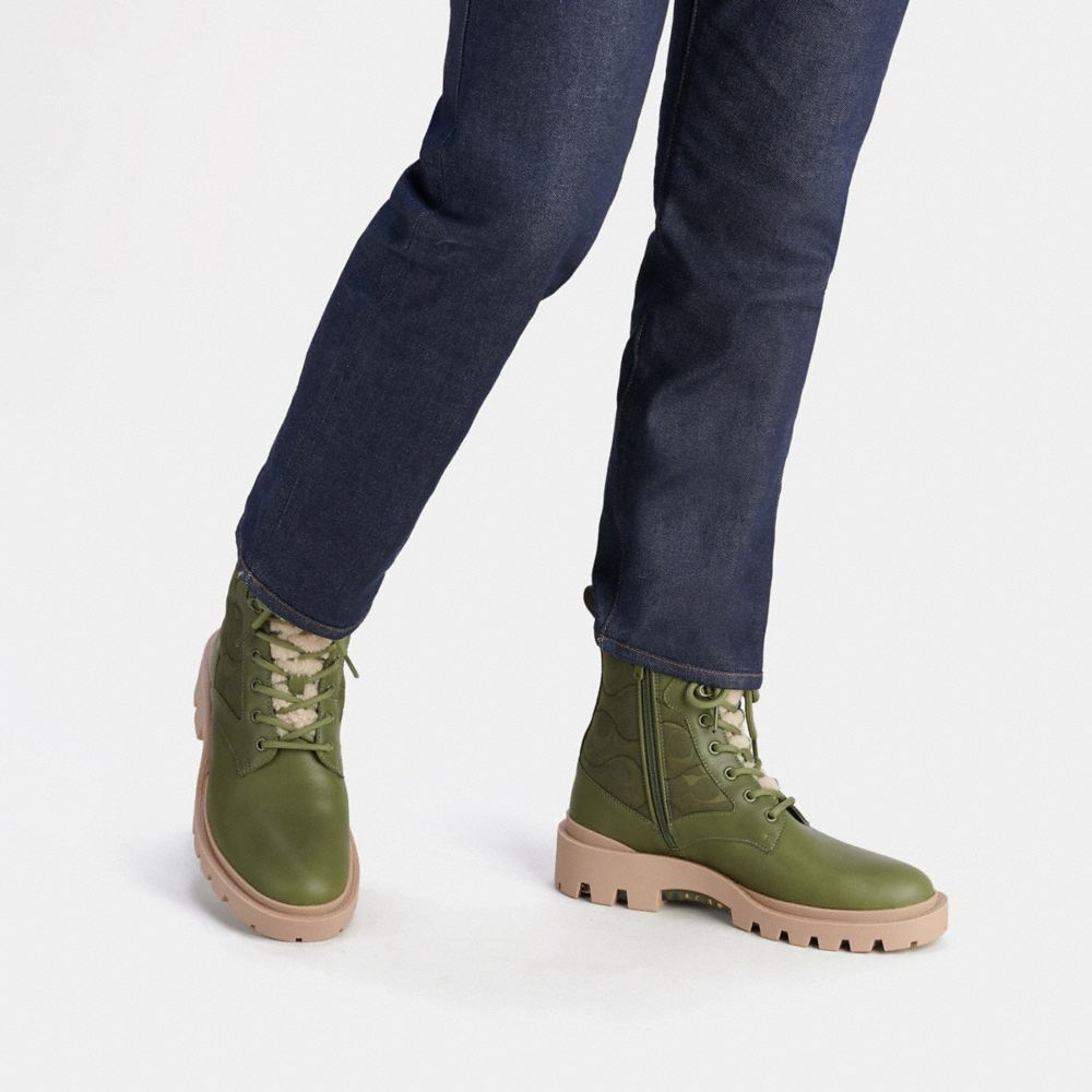 COACH®  Citysole Lace Up Boot With Shearling And Recycled Polyester