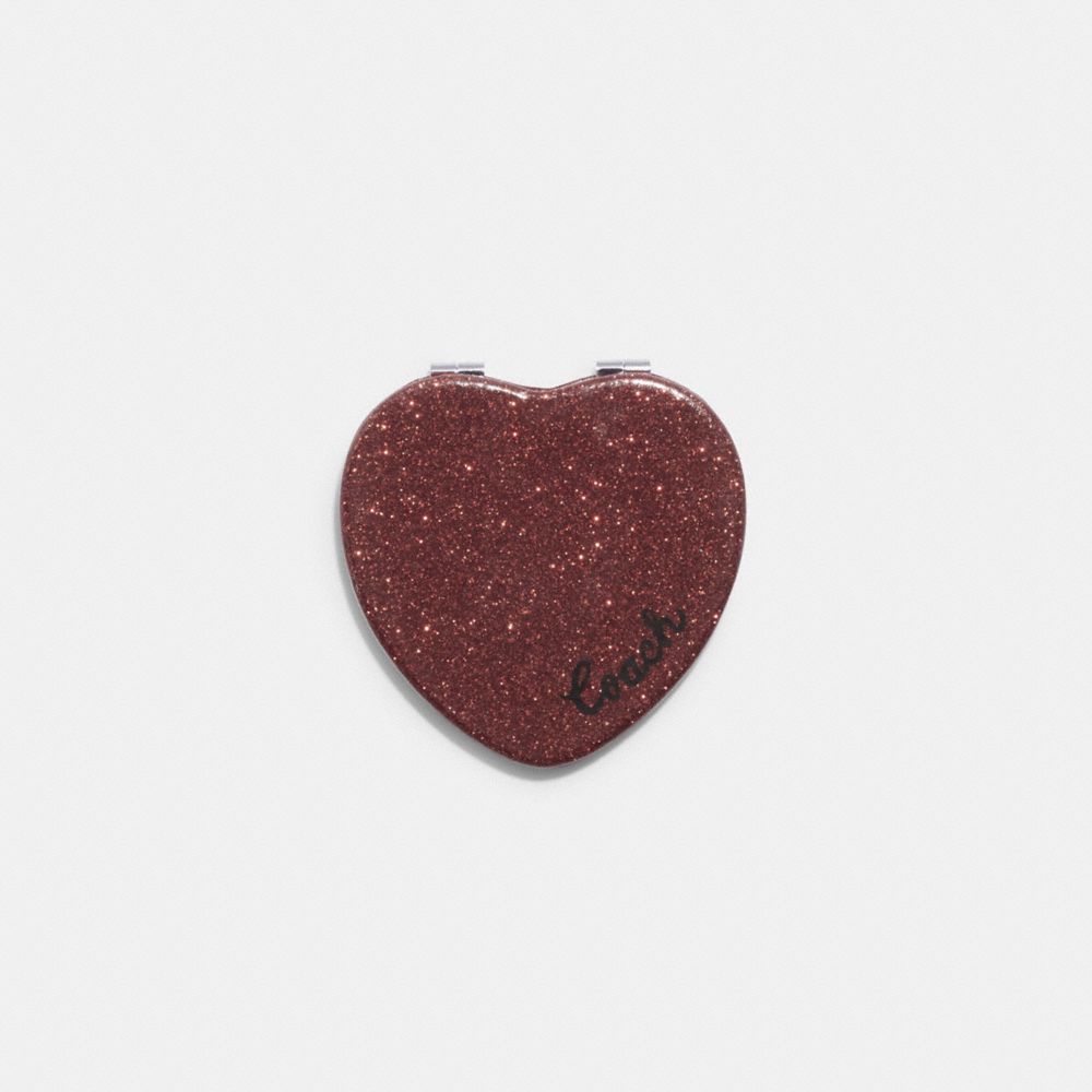 COACH®,GLITTER HEART COMPACT,Gold/Wine Multi,Front View